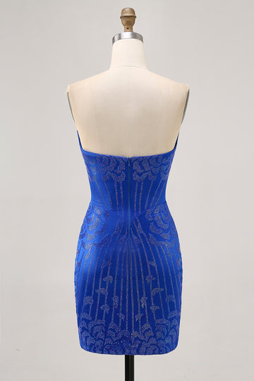 Strapless Royal Blue Beaded Bodycon Short Homecoming Dress